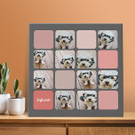 10 Photo Collage - colourful grid with script name Faux Canvas Print<br><div class="desc">Crop your photos into squares before uploading. Use your square Instagram photos for the best results! TO CHANGE THE BACKGROUND - click on the customise or advanced design area, and choose a colour in the colour picker. Add your favourite pictures and snapshots to this film strip for a fun memory...</div>