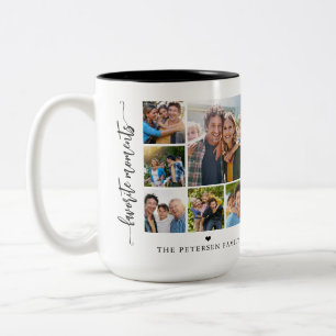 10 photo collage family name personalised Two-Tone coffee mug