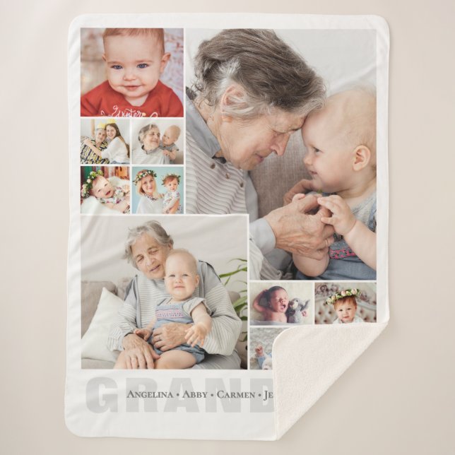 10-Photo Collage Grandma Gift Sherpa Blanket (Front)