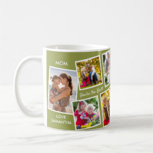 10 Photo Collage Green Personalized Mom Coffee Mug