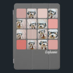 10 Photo Collage Grey Blush Pink Coral Script Name iPad Pro Cover<br><div class="desc">Use your favourite photo or pictures to make a fun and personal keepsake to share with friends. Use your square cropped photos for the best results! This modern stacked grid photo collage includes a rustic, modern font for your name or other text. The corners of your photos are rounded for...</div>