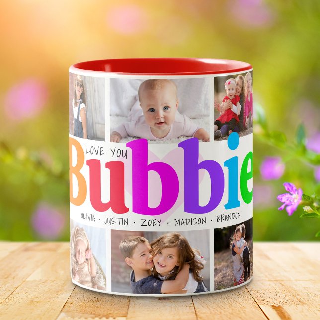 10 Photo Collage Love You Bubbie Multicolored Bold Two-Tone Coffee Mug (Creator Uploaded)