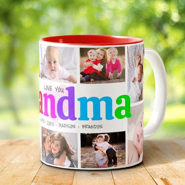 10 Photo Collage Love You Grandma Multicolor Bold Two-Tone Coffee Mug (Creator Uploaded)
