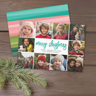 10 Photo Collage - Merry Christmas Colour Blocks Holiday Card