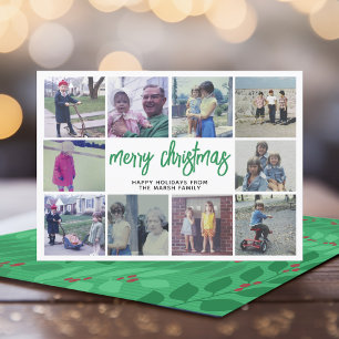 10 Photo Collage - Merry Christmas Green Botanical Holiday Card