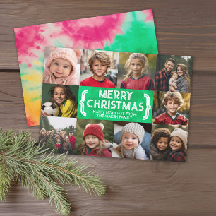 10 Photo Collage - Merry Christmas Mod Tie Die Holiday Card