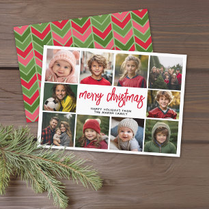 10 Photo Collage - Merry Christmas Red Green Holiday Card