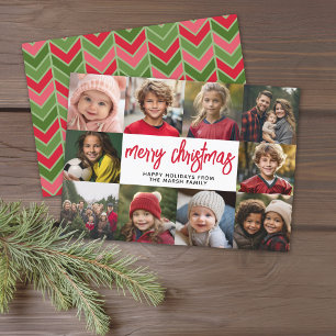 10 Photo Collage - Merry Christmas Red Green Holiday Card