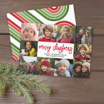 10 Photo Collage - Merry Christmas Retro Stripes Holiday Card<br><div class="desc">Deep green and red retro stripe arch pattern -- Use 10 square photos and make a unique and trendy Merry Christmas greeting with a rustic modern script on the front and a festive line art pattern on the back. If you need to move anything around, click on the customise button...</div>