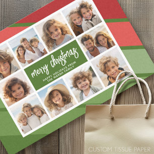 10 Photo Collage - Merry Christmas Retro Stripes Tissue Paper