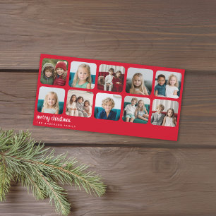 10 Photo Collage Minimal Christmas red Holiday Card