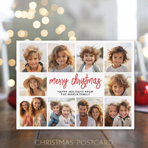 10 Photo Collage - Modern Merry Christmas Holiday Postcard