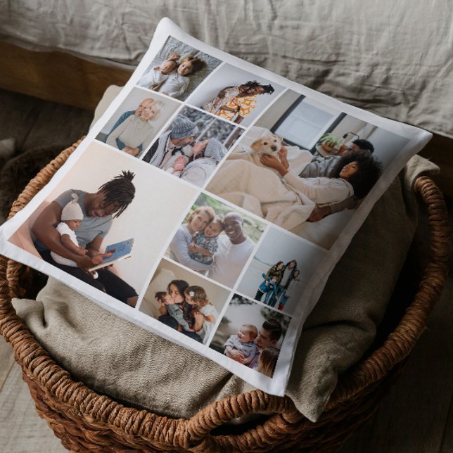 10 Photo Collage Personalised Cushion (10 Photo Collage Personalized Throw Pillow by Ricaso. Add own photographs, two sided black & white.)