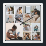10 Photo Collage Personalised Square Wall Clock<br><div class="desc">10 Photo Collage Family Personalised wall clock from Ricaso -  with 10 photo templates. A wonderful photo gift for yourself or others</div>