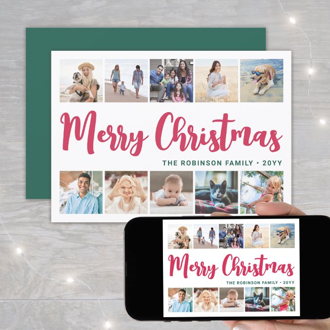 10 Photo Collage Script Merry Christmas Modern Holiday Card (Creator Uploaded)