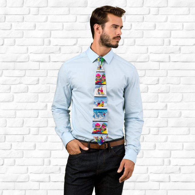10 Photo Collage Stripes Tie (Ten 10 Photo Collage Stripes Neck Tie)