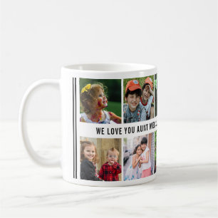 10 Photo Collage We Love You Aunt Black White Coffee Mug