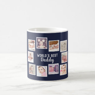10 Photo Collage With Personalised Text Blue Coffee Mug