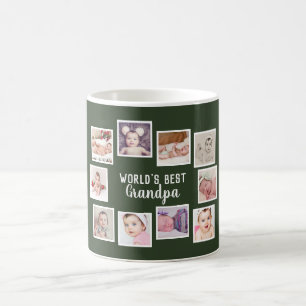 10 Photo Collage With Personalised Text Green Coffee Mug