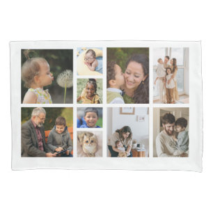 10 Photo Collage with Text on Back - Black Pillow  Pillowcase