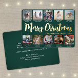 10 Photo Dark Green Merry Christmas Modern Collage Foil Holiday Card<br><div class="desc">Send stylish joyful greetings and share 10 of your favourite pictures with a custom photo collage green and gold foil holiday card. All text on this template is simple to personalise to include any wording, such as Merry Christmas, Happy Holidays, Seasons Greetings, New Year Cheers etc. (IMAGE PLACEMENT TIP: An...</div>