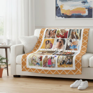 10 Photo Elegant Modern Brown Plaid Stylish Name Fleece Blanket