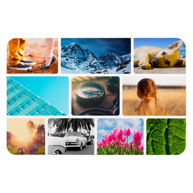 10 Photo Fridge Magnet Template Collage White (Horizontal)