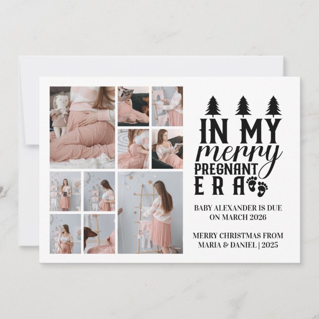 10 Photo In My Merry Pregnant Era Christmas Holiday Card (Front)