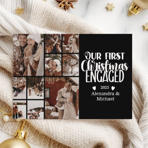10 Photo Minimalist First Christmas Engaged Holiday Card