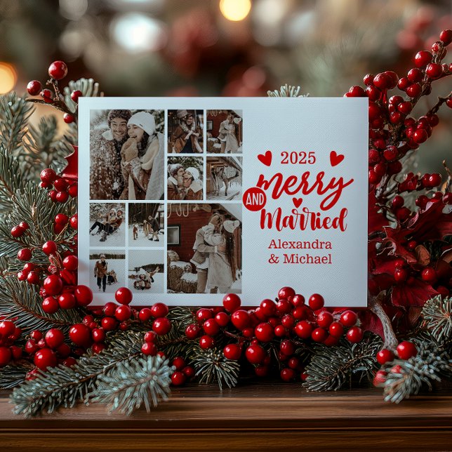 10 Photo Minimialist Merry and Married  Holiday Card (Creator Uploaded)
