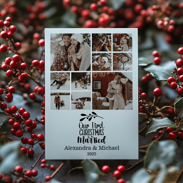 10 Photo Minimialist Our First Christmas Married Holiday Card (Creator Uploaded)