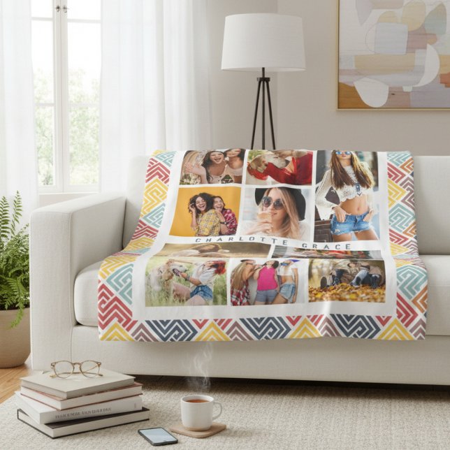 10 Photo Modern Colourful Abstract Geometric Name Fleece Blanket (Creator Uploaded)