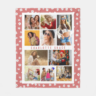 10 Photo Modern Stylish Cute Girly Floral Name Fleece Blanket