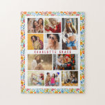 10 Photo Modern Trendy Floral Stylish Name Jigsaw Puzzle<br><div class="desc">10 Photo Modern Trendy Floral Stylish Name Jigsaw Puzzle features ten of your favourite pictures for an easy and quick DIY add your own photo collage. Personalise with your name and surrounded with a colourful floral pattern. Makes a perfect gift for Christmas, birthdays, Mother's Day, sisters, best friends and more....</div>
