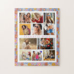 10 Photo Modern Trendy Hippie Floral Stylish Name Jigsaw Puzzle<br><div class="desc">10 Photo Modern Trendy Hippie Floral Stylish Name Jigsaw Puzzle features ten of your favourite pictures for an easy and quick DIY add your own photo collage. Personalise with your name and surrounded with a retro hippie colourful floral pattern. Makes a perfect gift for Christmas, birthdays, Mother's Day, sisters, best...</div>