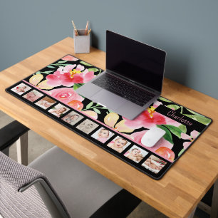 10 Photo Pink Floral Personalised Desk Mat