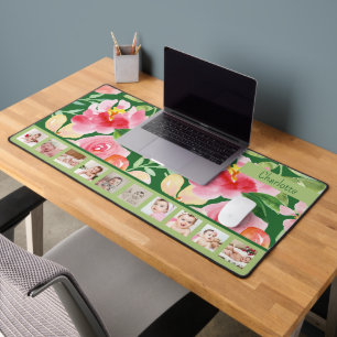 10 Photo Pink Floral Personalised  Desk Mat