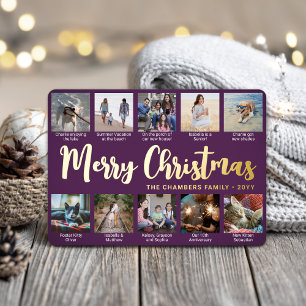 10 Photo Purple Merry Christmas Modern Collage Foil Holiday Card