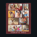 10 Photo Simple Modern Minimal Burgundy Chic Name Fleece Blanket<br><div class="desc">10 Photo Simple Modern Minimal Burgundy Chic Name Fleece Blanket features ten of your favourite pictures for an easy and quick DIY add your own photo collage. Personalise with your name at the base. Makes a perfect gift for Christmas, birthdays, Mother's Day, sisters, best friends and more. Designed by ©...</div>