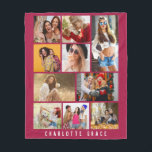 10 Photo Simple Modern Minimal Maroon Chic Name Fleece Blanket<br><div class="desc">10 Photo Simple Modern Minimal Maroon Chic Name Fleece Blanket features ten of your favourite pictures for an easy and quick DIY add your own photo collage. Personalise with your name at the base. Makes a perfect gift for Christmas, birthdays, Mother's Day, sisters, best friends and more. Designed by ©...</div>