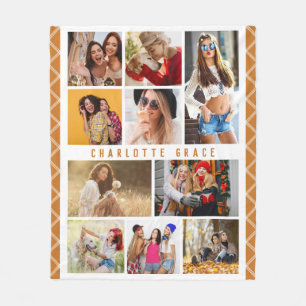 10 Photo Simple Modern Minimal Plaid Chic Name Fleece Blanket