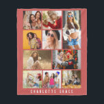 10 Photo Simple Modern Minimal Rose Red Chic Name  Fleece Blanket<br><div class="desc">10 Photo Simple Modern Minimal Rose Red Chic Name Fleece Blanket features ten of your favourite pictures for an easy and quick DIY add your own photo collage. Personalise with your name at the base. Makes a perfect gift for Christmas, birthdays, Mother's Day, sisters, best friends and more. Designed by...</div>