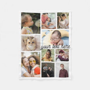 10 Photo Template Collage with Custom Text Fleece Blanket
