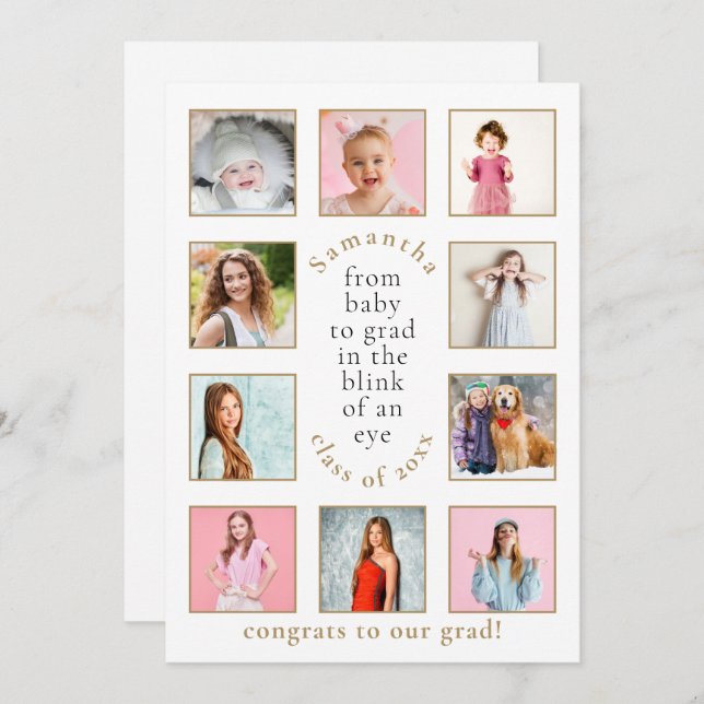 10 Photos Baby to Grad Name Year Graduation Announcement (Front/Back)