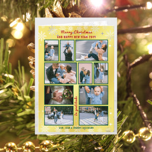 10 Photos Collage Cute Elegant Golden Personalised Holiday Card