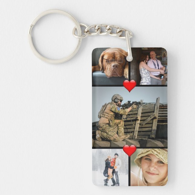 10 Photos Family Collage Hearts Personalised Key Ring (Front)