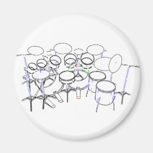 10 Piece Drum Kit: Marker Drawing: Magnet