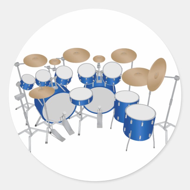 10 Piece Drum Kit: Vector Drawing: Classic Round Sticker (Front)