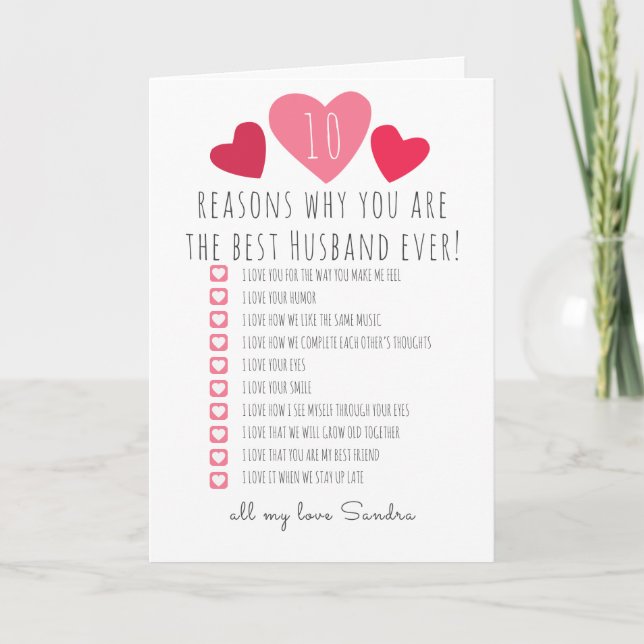 10 reasons best husband ever boyfriend wife girl card (Front)