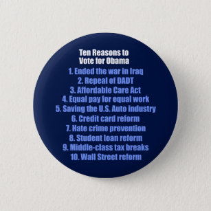 10 Reasons to Vote for Obama 6 Cm Round Badge